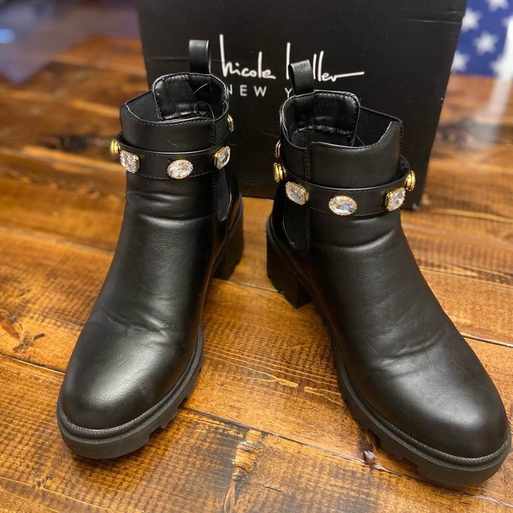 Nicole Miller New York Leather Chelsea Boot with jeweled belt
